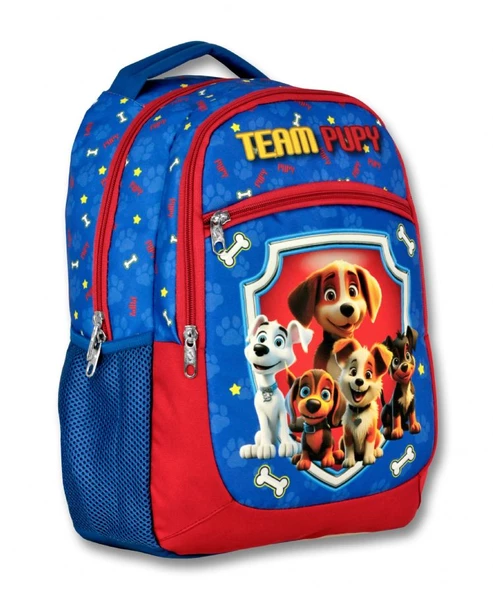 Ümit Çanta Sevimli Köpekler Üç Bömeli Mavi/Kırmızı Erkek Çocuk İlkokul Çantası ürün görseli 1