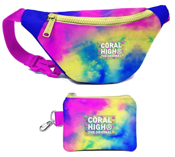 Coral High Kız Çocuk Renkli Batik Desenli Bel Çantası ve Bozuk Para Cüzdanı Set ürün görseli 1
