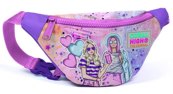 Coral High Pembe Mor Fashion Girl Baskılı Kız Çocuk Bel Çantası ürün görseli 1