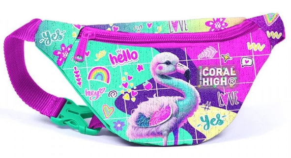 Coral High Pembe Su Yeşili Flamingo Baskılı Kız Çocuk Bel Çantası ürün görseli 1