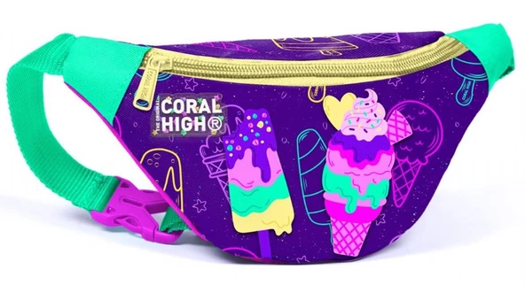 Coral High Mor Pembe Dondurma Baskılı Kız Çocuk Bel Çantası ürün görseli 1
