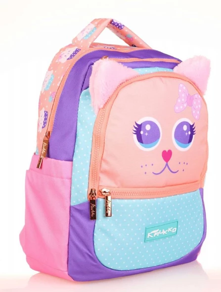 Kaukko Kids Sevimli Kedi Çok Renkli Kız Çocuk Okul Sırt Çantası ürün görseli 1