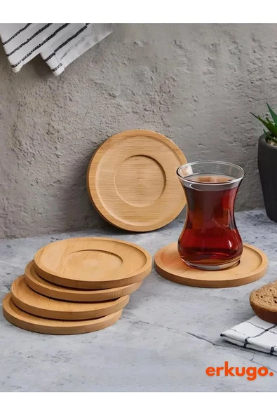 6 Adet Yuvarlak Bambu Çay Tabağı, Bardak Altlığı, Fincan Tabağı ürün görseli 1