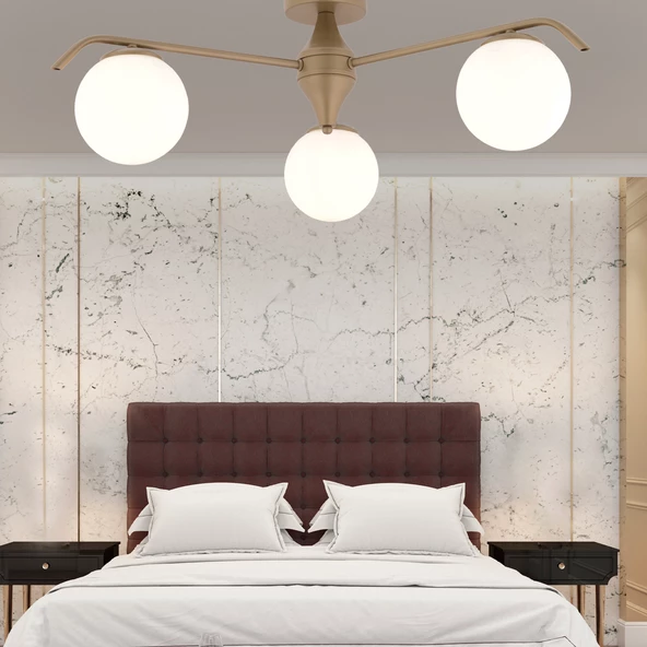 Diaspor 3'lü Yuvarlak Eskitme Beyaz Camlı Modern Plafonyer Genç Odası Yatak Odası Retro Salon Avize ürün görseli 1
