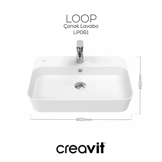 Creavit LP061 Loop Dikdörtgen Çanak Lavabo 45x60 cm - Resim 4