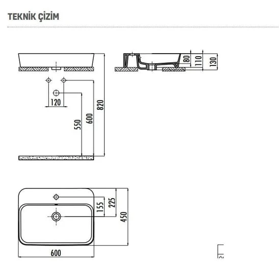 Creavit LP061 Loop Dikdörtgen Çanak Lavabo 45x60 cm - Resim 3