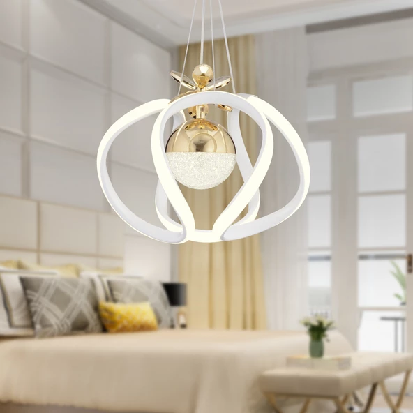 Pelin Tekli Beyaz Gold 3 Renkli 39 Watt Ledli Modern Oturma Odası, Koridor, Salon Led Avize ürün görseli 1