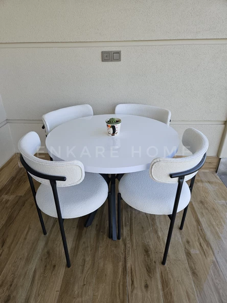Enkare Elisa Masa Sandalye Takımı / Beyaz Mdf Masa - 90 cm çap ürün görseli 1