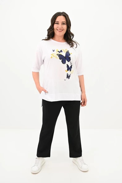 Kadın Büyük Beden Kelebek Baskı Detaylı T-shirt Takım 8114-25 ürün görseli 1