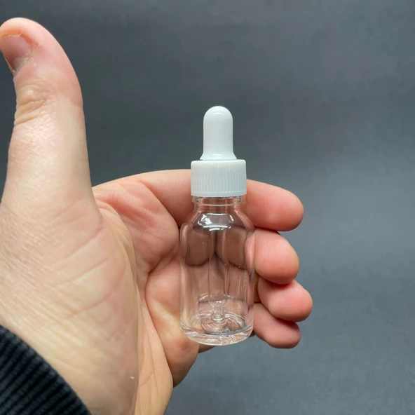 15Ml Beyaz Plastik Kapaklı Şeffaf Cam Damlalıklı Şişe ,  15 Cc Saydam Cam Damlalıklı Şişe x 6 Adet ürün görseli 1