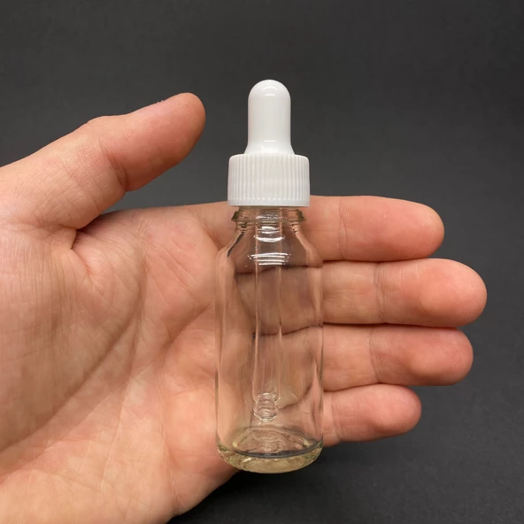 20Ml Beyaz Plastik Kapaklı Şeffaf Cam Damlalıklı Şişe ,  20 Cc Saydam Cam Damlalıklı Şişe x 6 Adet ürün görseli 1