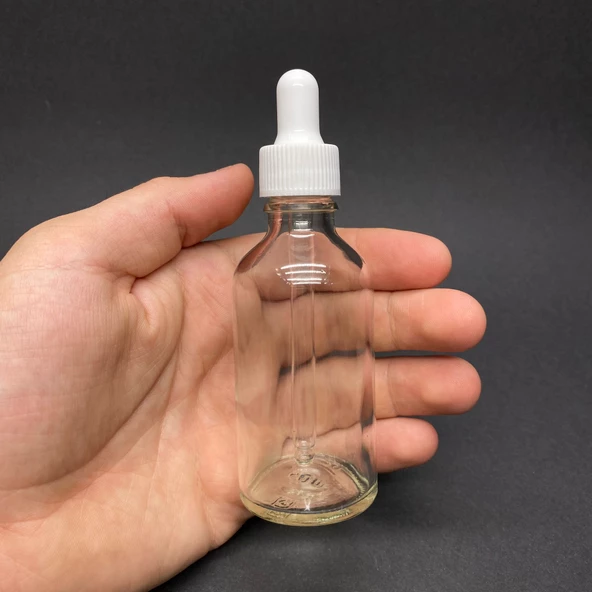 50Ml Beyaz Plastik Kapaklı Şeffaf Cam Damlalıklı Şişe ,  50 Cc Saydam Cam Damlalıklı Şişe x 6 Adet ürün görseli 1