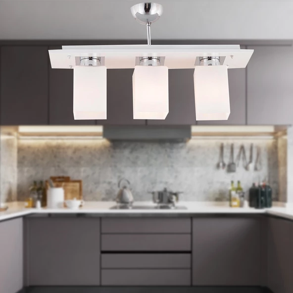 Atlas 3 Lü Sıralı Beyaz Modern Genç Odası Mutfak- Banyo Mutfak Salon Spot Avize ürün görseli 1