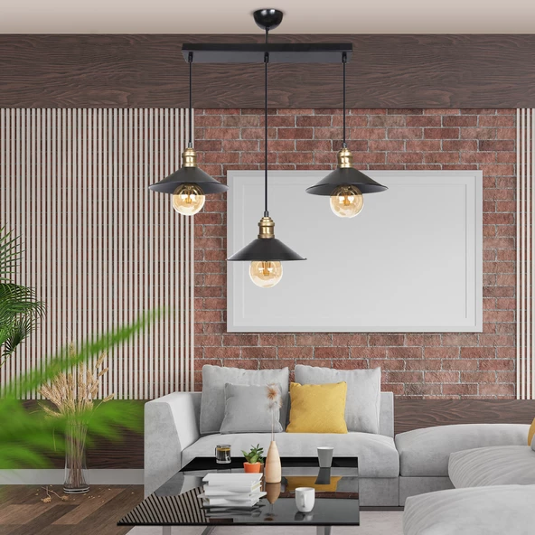 Gönen 3Lü Siyah Sıralı Modern Retro Sarkıt Mutfak Retro Salon Avize ürün görseli 1