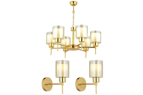 Cemre 6 Lı Gold Modern Tasarım Yatak Odası Salon Avize-Aplik Seti 3 Parça Avize-Aplik Seti Seti ürün görseli 1