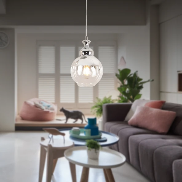 Leon Tekli Krom Sarkıt Salon Avize Çap:15Cm - Resim 3