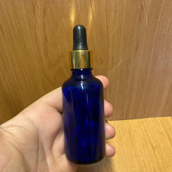 50Ml Mavi Cam Damlalıklı Şişe , Gold Metal Kapak , 50 Cc Mavi Cam Damlalıklı Şişe x 6 Adet ürün görseli 1