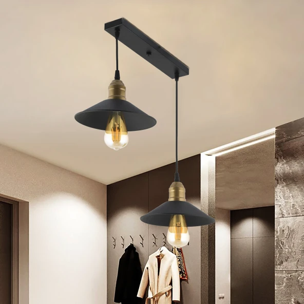 Gönen 2Li Siyah Sıralı Modern Retro Sarkıt Retro Salon Avize ürün görseli 1
