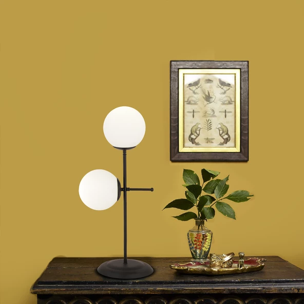 Günay 2li Siyah Beyaz Camlı Masa Lambası Modern Tasarım Salon-Yatak Odası Retro Abajur ürün görseli 1