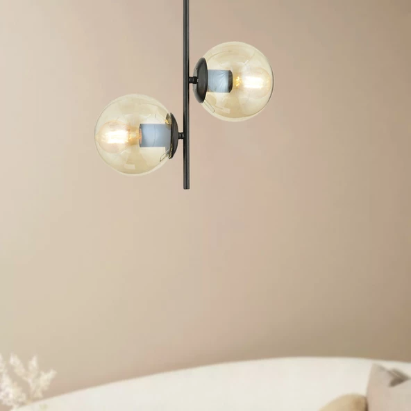 Malibu 2 Li Siyah Bal Camlı Modern Genç Odası Mutfak Yatak Odası Retro Salon Avize ürün görseli 1