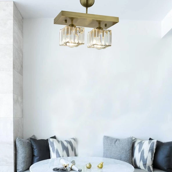 Rivia 2 Li Eskitme Plafonyer Kristalli Taşlı Modern Tasarım Kristal Salon Avize ürün görseli 1