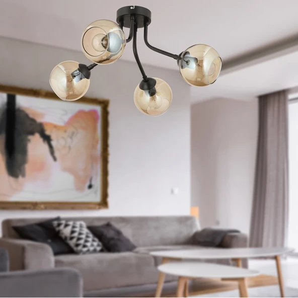 David 4Lü Siyah Bal Camlı Modern Genç Odası Mutfak Retro Salon Avize ürün görseli 1