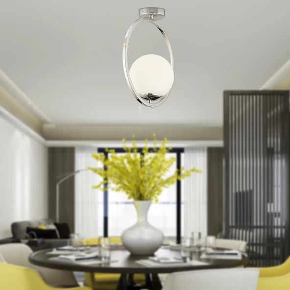 Lifos Tekli Krom Kaplamalı Plafonyer Modern Mutfak Salon Avize ürün görseli 1