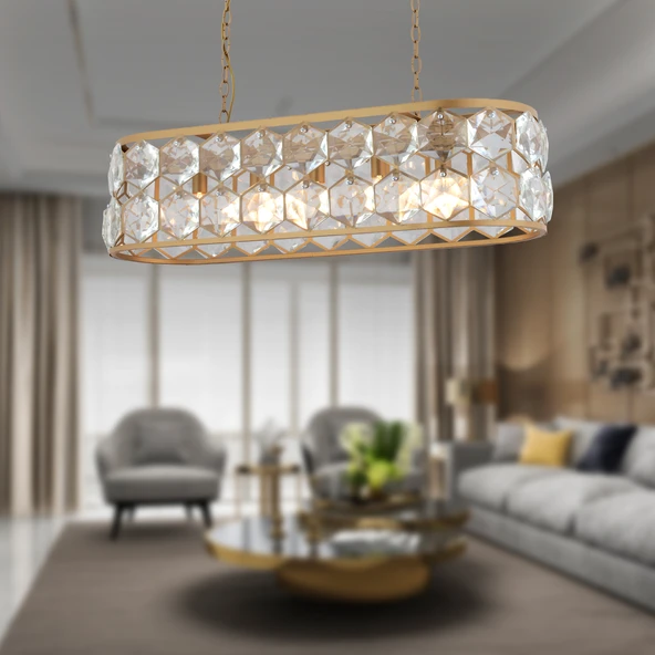 Roman 5'li Sıralı Eskitme Kristalli Taşlı Modern Tasarım Kristal Salon Avize ürün görseli 1