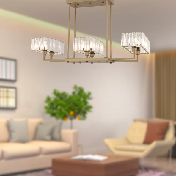 Brambles 6'lı Eskitme Kristalli Taşlı Modern Tasarım Kristal Salon Avize ürün görseli 1