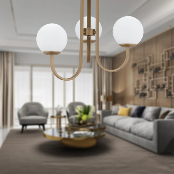 Joren 3'lü Eskitme Beyaz Camlı Modern Mutfak Yatak odası Salon Avize ürün görseli 1