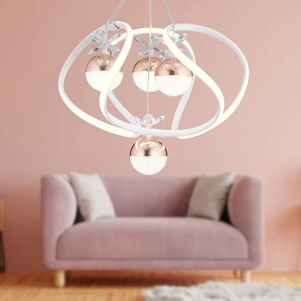 Balca 4'lü Beyaz Bakır 3 Renkli 84 Watt Ledli Kelebek Led Avize Top Avize Modern Oturma Odası, Koridor, Salon Led Avize ürün görseli 1
