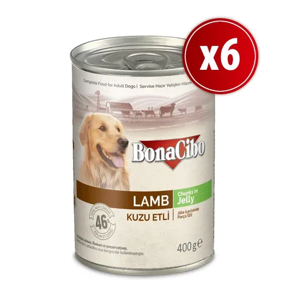 BonaCibo Kuzu Etli Jöleli Köpek Konservesi 400 gr 6'lı Avantaj Paketi ürün görseli 1