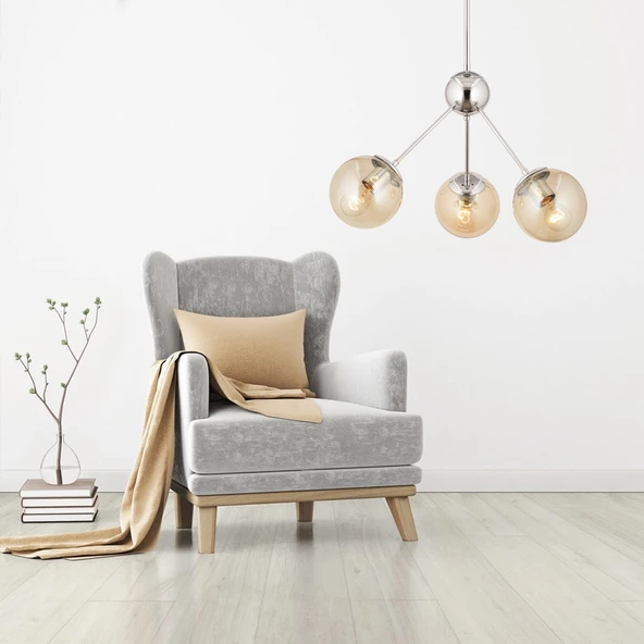 Meyo 3Lü Krom Bal Camlı Modern Genç Odası Yatak Odası Salon Avize ürün görseli 1