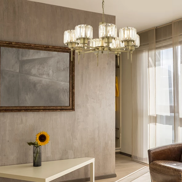 Sadem 8'Li Eskitme Kristalli Taşlı Modern Tasarım Salon-Yatak Odası Kristal Salon Avize ürün görseli 1