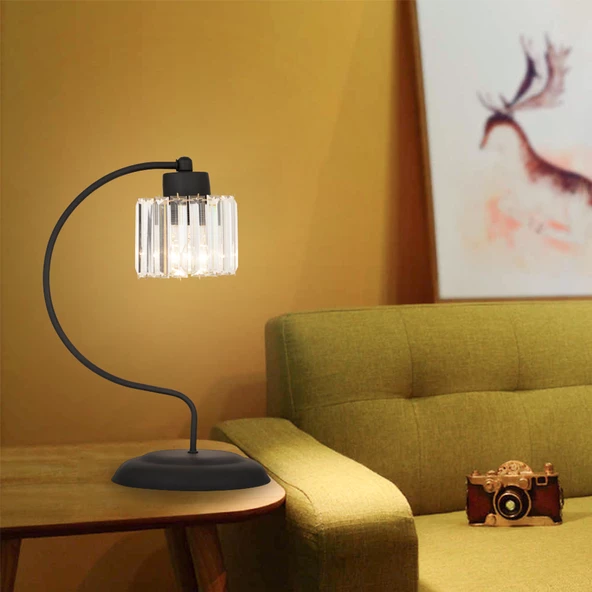 Tufty Siyah Kristalli Taşlı Dekoratif Tasarım Salon- Yatak Odası Modern Retro Abajur ürün görseli 1