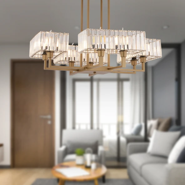 Brambles 8'li Eskitme Kristalli Taşlı Modern Tasarım Kristal Salon Avize ürün görseli 1