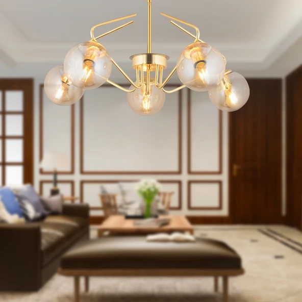 Apliqa Mildred 5'li Gold Modern Sarkıt Genç Odası Mutfak Yatak Odası Salon Sarkıt Avize ürün görseli 1