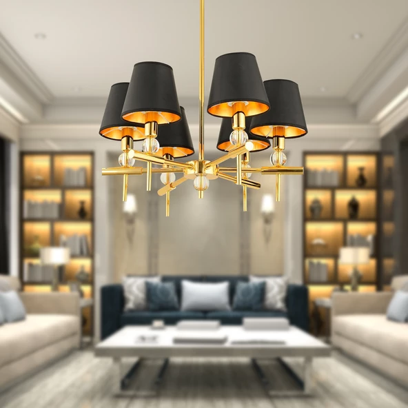 Golden 6Lı Şapkalı Modern Genç Odası Yemek Masası Üstü Salon Avize ürün görseli 1