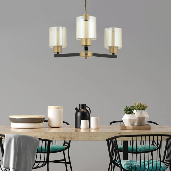 Jade 3 Lü Avize Eskitme Siyah Boyalı Çift Camlı Modern Genç Odası Yatak Odası Retro Salon Avize ürün görseli 1