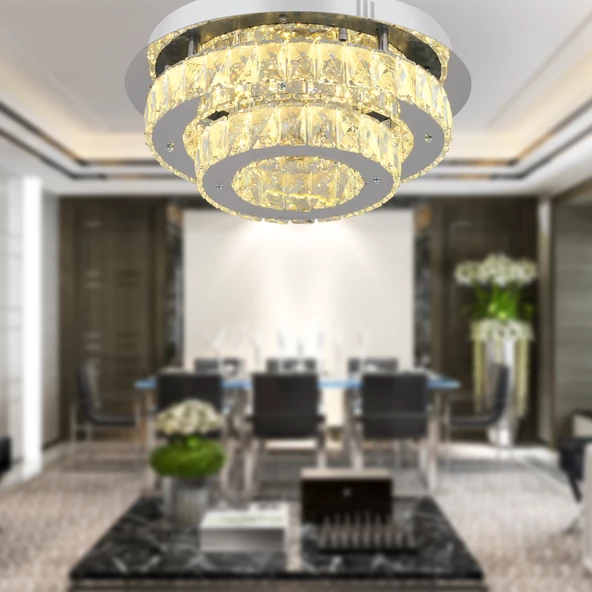 Apliqa Ardenia 2 Katlı Krom 3 Renkli 70 Watt Kristalli Ledli Modern Salon Led Büyük Avize ürün görseli 1