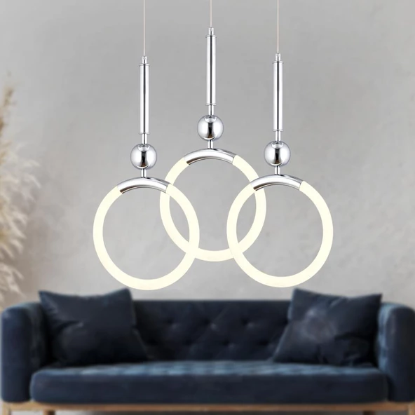 Struer 3'lü Yuvarlak Krom Ledli 69 Watt Modern Koridor, Yatak Odası Salon Sarkıt Led Avize ürün görseli 1