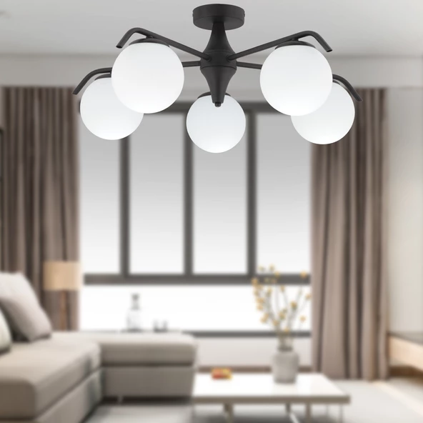 Diaspor 5li Yuvarlak Siyah Modern Sarkıt Genç Odası Yatak odası Retro Salon Avize ürün görseli 1