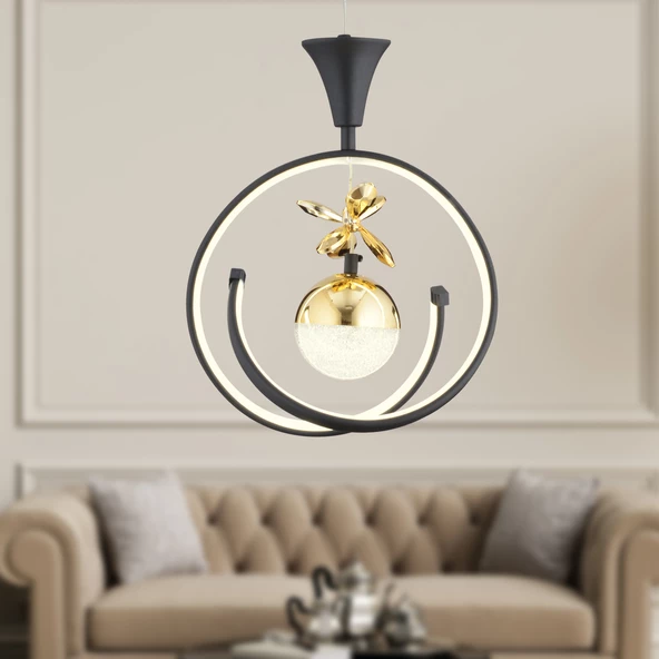 Mengü Tekli Siyah Gold 3 Renkli 36 Watt Ledli Modern Oturma Odası, Koridor, Salon Led Avize ürün görseli 1
