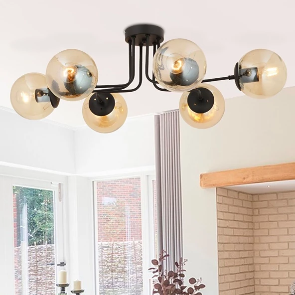 Tanyer 6Lı Siyah Modern Sarkıt Yatak odası Retro Salon Avize ürün görseli 1