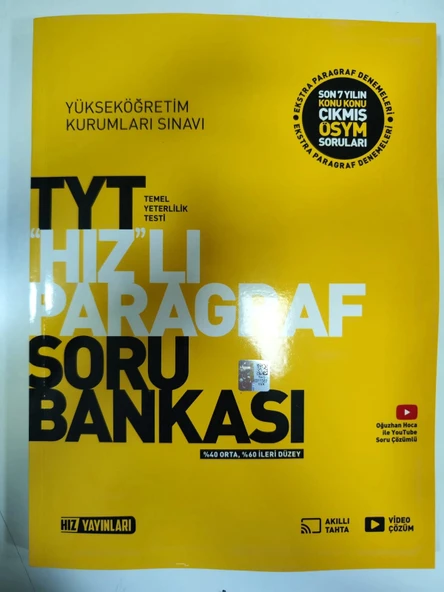Hız Yayınları TYT ''Hız'' lı Paragraf Soru Bankası Yeni ürün görseli 1