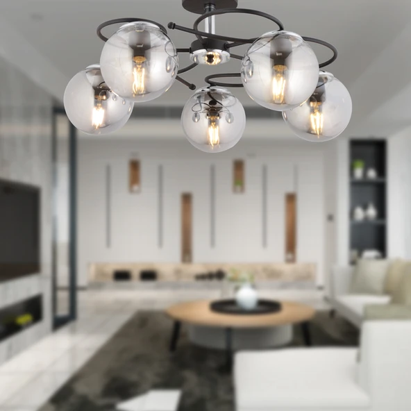 Rodonit 5li Siyah Krom Füme Camlı Modern Sarkıt Genç Odası Yatak odası Retro Salon Avize ürün görseli 1