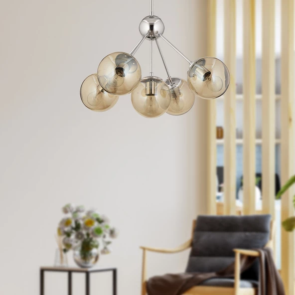 Meyo 5Li Krom Bal Camlı Modern Genç Odası Yatak Odası Salon Avize ürün görseli 1