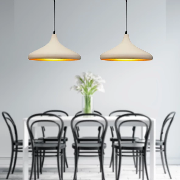 Pera Beyaz 2Li Modern Retro Sarkıt Mutfak Salon Avize-Sarkıt Seti - Resim 2