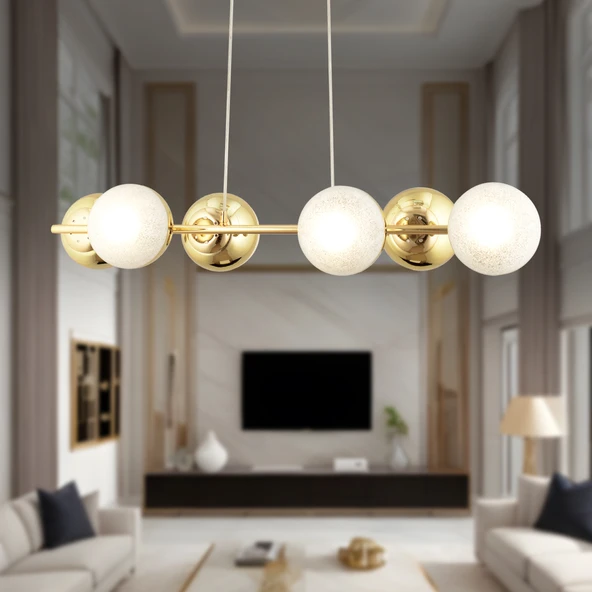 BERCA 6LI GOLD AVİZE Modern Mutfak Yemek Masası Üstü Yatak odası Salon Avize ürün görseli 1