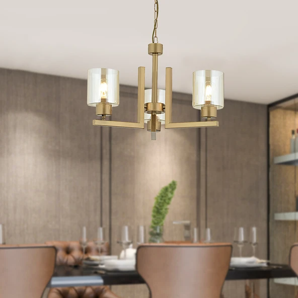 Tasse 3 Lü Eskitme Boyalı Avize Bal Camlı Modern Genç Odası Yatak Odası Salon Avize ürün görseli 1